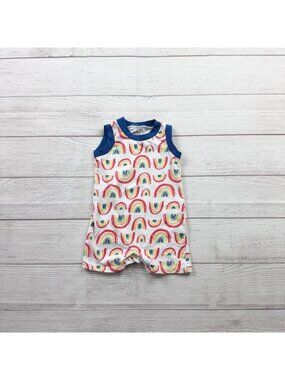 Chick Pea Baby Rainbow Print Sleeveless Romper Blue Trim 6-9 Months